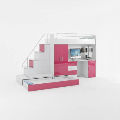 Stapelbed Tweepersoonsbed Bed Kledingkast Tienerkamer Kast Bureau