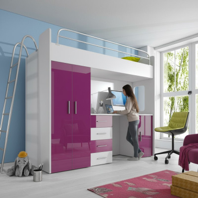 TWEELAAGSSTAPELBED STAPELBED HOOGSLAPER MET BUREAU + KLEDINGKAST-RAJ 4D PAARS