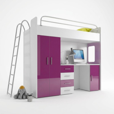 TWEELAAGSSTAPELBED STAPELBED HOOGSLAPER MET BUREAU + KLEDINGKAST-RAJ 4D PAARS