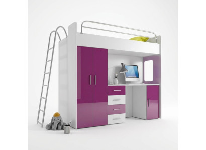 TWEELAAGSSTAPELBED STAPELBED HOOGSLAPER MET BUREAU + KLEDINGKAST-RAJ 4D PAARS