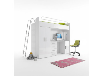 STAPELBED HOOGSLAPER STAPELBED MET BUREAU + KAST-RAJ 4D WIT