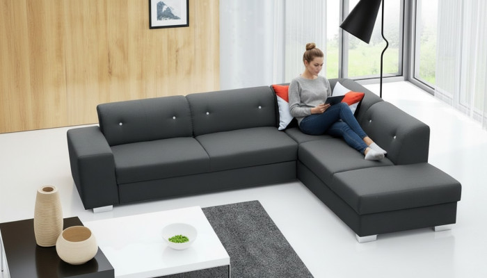 Sofa Slaapbank Designer Sofa met slaapfunctie + opbergruimte Hoekbank Bank NIEUW