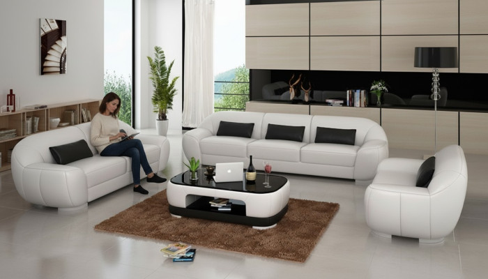 Sofaset 3+2+1 Bank Bekleding Zit Lederen Set Nieuw Homberg W