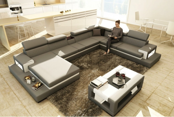 Leren bank Bank Hoekbank U-vorm Bank Woonlandschap Designerstoel Hoek