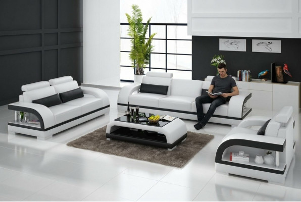 Designer bankstel leren bankstel set 3+2+1 set bank bank nieuw citadel Wit