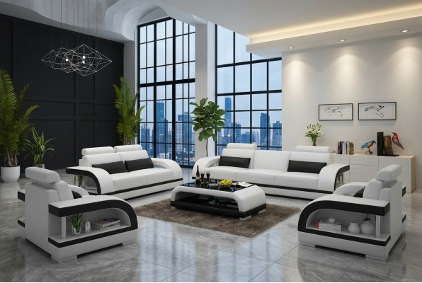Designer bankstel leren bankstel set 3+2+1 set bank bank nieuw citadel Wit