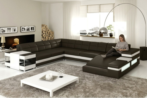 Ledersofa Bank Bank Bekleding Hoek Woonlandschap Hoekbank Ontwerp Leer PH3006 Nieuw