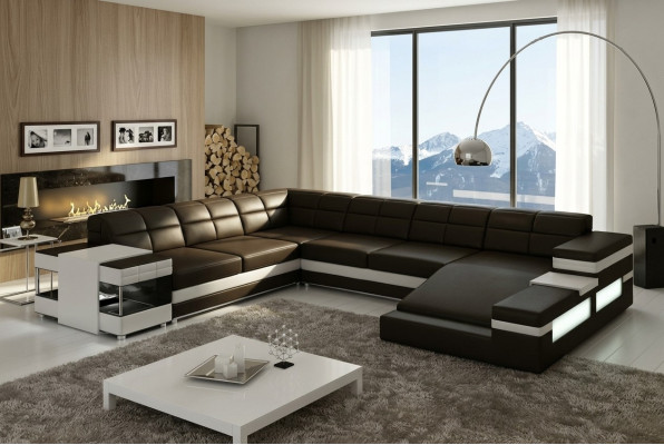 Ledersofa Bank Bank Bekleding Hoek Woonlandschap Hoekbank Ontwerp Leer PH3006 Nieuw