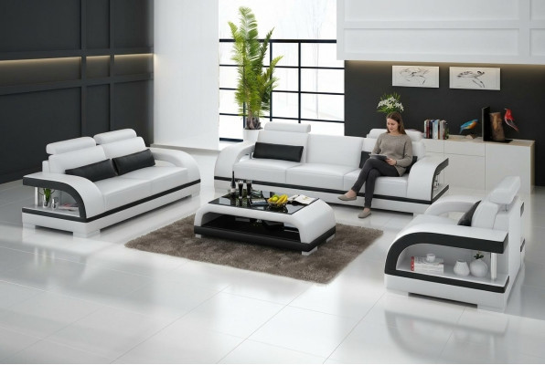 Leren bankbank Woonsamenstelling 3+2+1 Zitsbankstel Decorontwerp Nieuw
