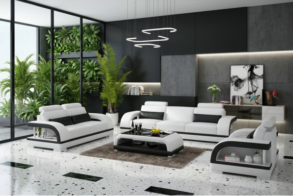Leren bankbank Woonsamenstelling 3+2+1 Zitsbankstel Decorontwerp Nieuw