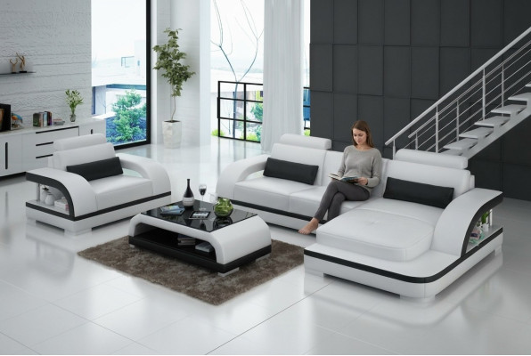 Leren bank Bankstel Woonlandschap Hoekbank + fauteuil Modern bankstel G8011E
