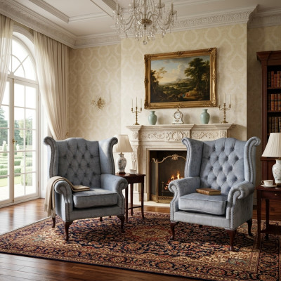 Chesterfield oorfauteuil fauteuil bank sofa bekleding zitlounge babyblauw relax