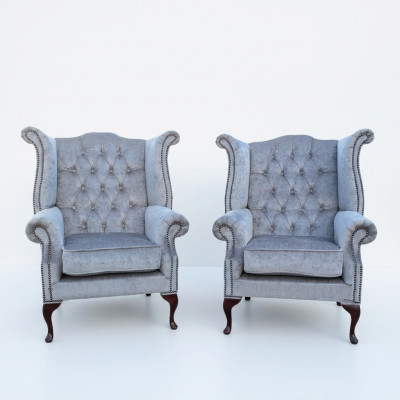 Chesterfield oorfauteuil fauteuil bank sofa bekleding zitlounge babyblauw relax