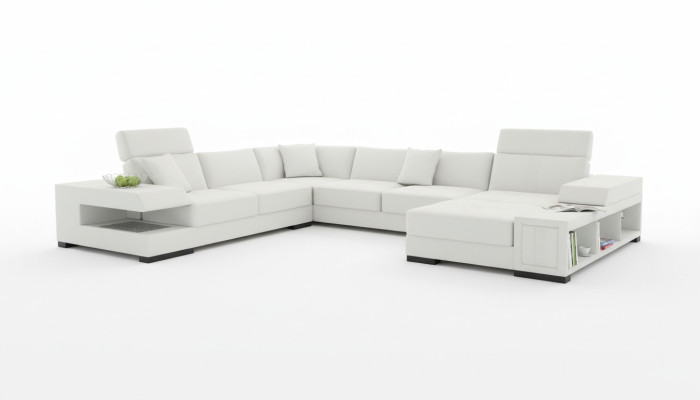 Sneeuwwit design hoekbank in U-vorm voor een luxueuze woonomgeving.