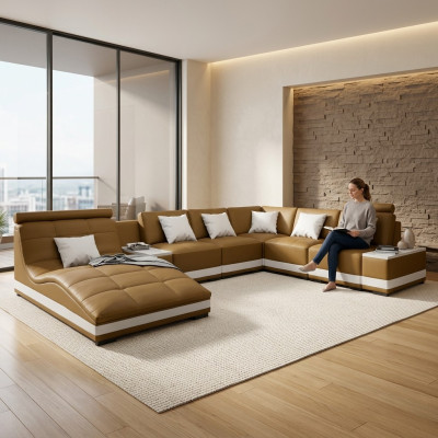 Designersofa Hoekbank Woonlandschap Ronde Bank Leren Bank Bank U-vorm NiddaA