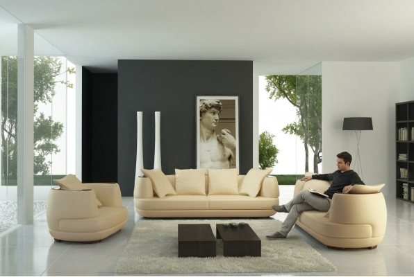 Sofa set Royal Luxe Designerbank bekleding 3+2+1 leer Bank Zitbank BeigeA