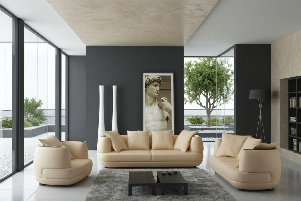Sofa set Royal Luxe Designerbank bekleding 3+2+1 leer Bank Zitbank BeigeA