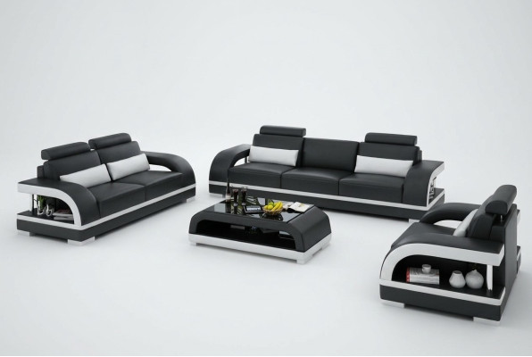 Designer Bankstel Leren Bankstel Set 3+2+1 Set Bank Bank Nieuw Citadel Z/W