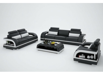 Designer Bankstel Leren Bankstel Set 3+2+1 Set Bank Bank Nieuw Citadel Z/W