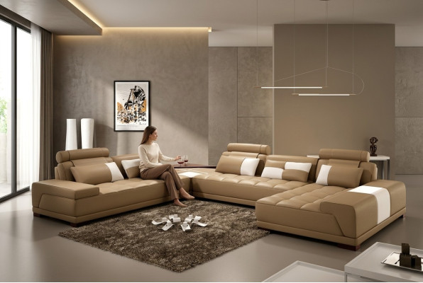 Ledersofa Bank Bekleding Stoel Hoek Woonlandschap Bank Hoekbank PH376 Beige
