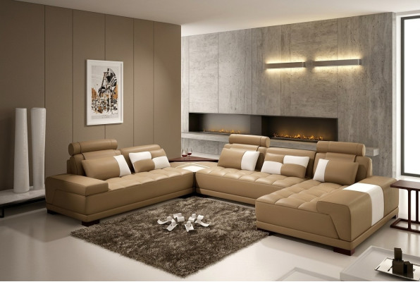Ledersofa Bank Bekleding Stoel Hoek Woonlandschap Bank Hoekbank PH376 Beige