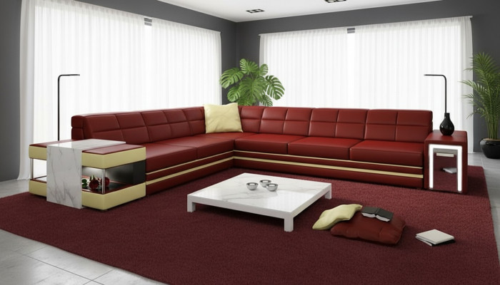 Designersofa Hoekbank Bank Leren Bank Bekleding Zitting Hoek Bankstel + Licht Nieuw PH3026