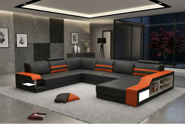 Ontwerpersbank hoekbank bank leren bank gestoffeerd zitje hoekstel met licht PHX1
