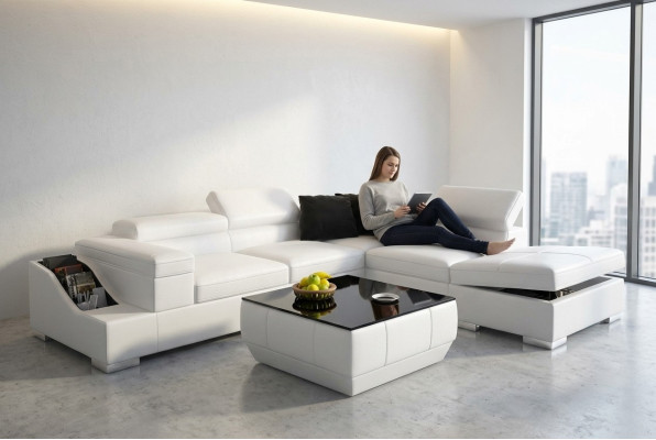 Leren bank Bank Bank Moderne woonkamer hoekbank Hoek ontwerp zithoek