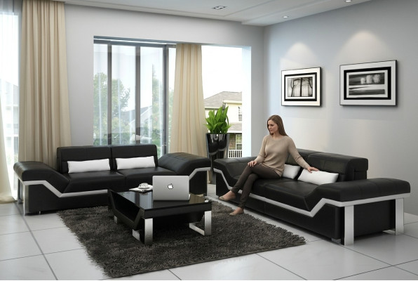 Leren bank Bank Bank Woonlandschap 3+3 set Design Modern Banken Nieuw