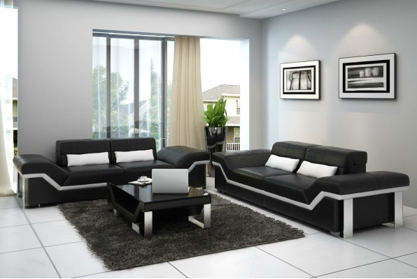 Leren bank Bank Bank Woonlandschap 3+3 set Design Modern Banken Nieuw