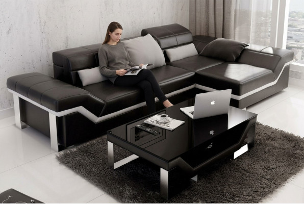 Leren bank Bank Bank Woonlandschap Hoekbankstel Set Decor Modern Ontwerp