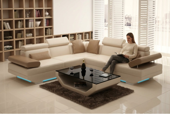 Leren bank Bank Bank Woonlandschap Hoekbank Set Ontwerp Modern Bank K5009B