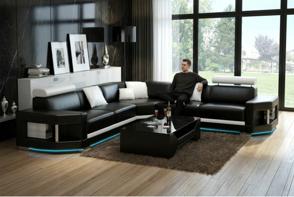 Lederen bank Bank Moderne bank Woonlandschap Hoekbank Set Decor Ontwerp
