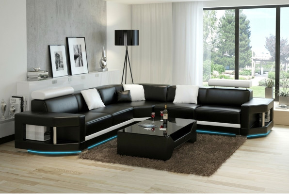 Lederen bank Bank Moderne bank Woonlandschap Hoekbank Set Decor Ontwerp