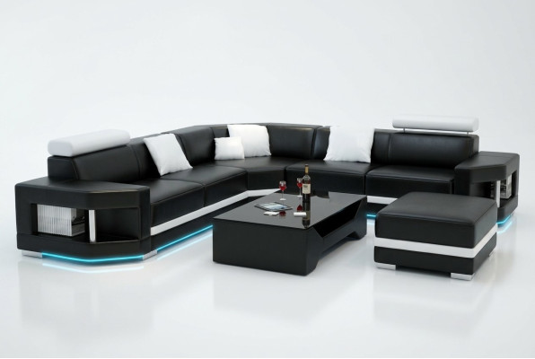 Lederen bank Bank Moderne bank Woonlandschap Hoekbank Set Decor Ontwerp