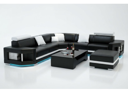 Lederen bank Bank Moderne bank Woonlandschap Hoekbank Set Decor Ontwerp