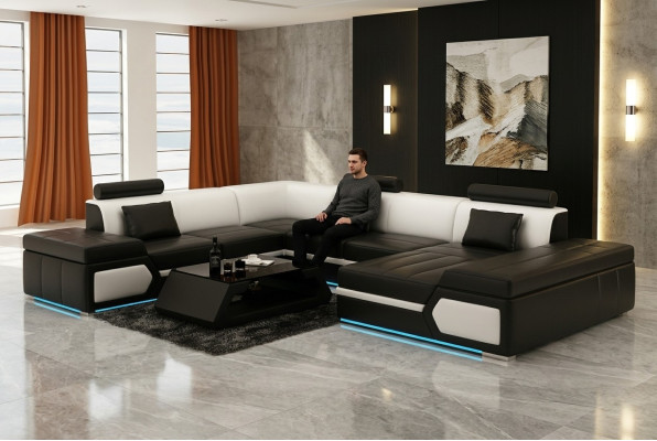 Ledersofa Bank Bank Woonlandschap Hoekbank Set Modern Design Bankstel K5013