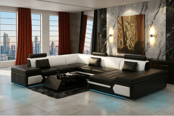 Ledersofa Bank Bank Woonlandschap Hoekbank Set Modern Design Bankstel K5013
