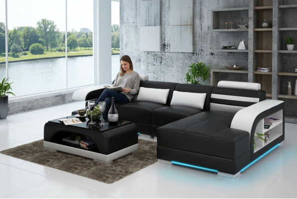 Lederen bank Bank Woonlandschap Hoekbank Hoekstel Modern ontwerp bankstel G8033C