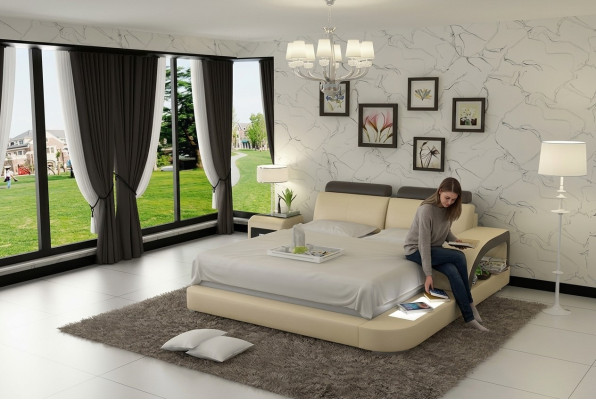 Luxe bedverlichting, leren bedden, sofa, grote huwelijksdekking 140/160/180 cm
