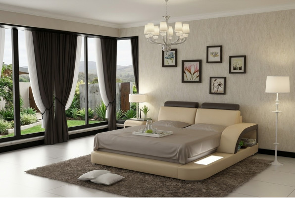 Luxe bedverlichting, leren bedden, sofa, grote huwelijksdekking 140/160/180 cm