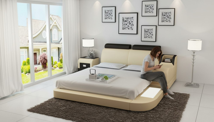 Bed Design Luxe Luxe Bedden Leer Moderne Slaapkamer 140/160/180 LB8813
