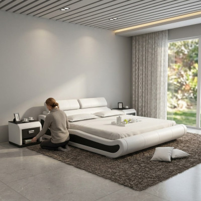 Luxe leren bedontwerp gestoffeerde bedden dubbel modern huwelijk 140/160/180 cm.