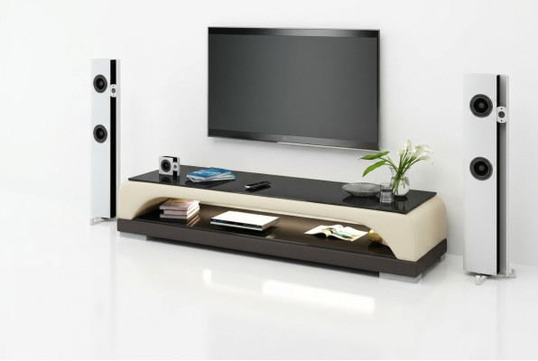 RTV TV-meubel van leer en glas, televisiekast, tafel, ontwerperdecor
