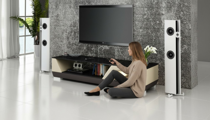 RTV-TV-meubel van leer glas decor tafel tv-kast tafel ontwerper