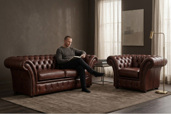 Chesterfield Bank Bekleding Zitbankstel Sofa Bankstel 2+1