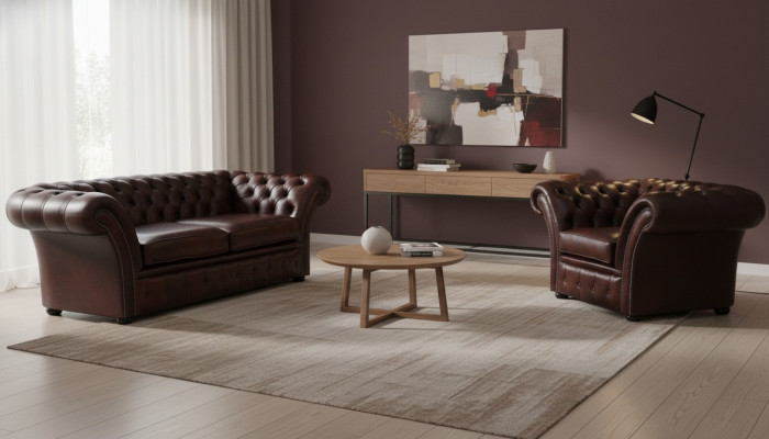 Chesterfield Bank Bekleding Zitbankstel Sofa Bankstel 2+1