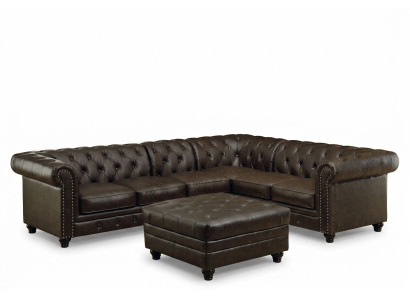 Chesterfield hoekbank bank bank leren bank gestoffeerde hoekbankstel ontwerp #336