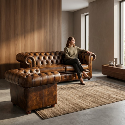 Chesterfield Decor Bank Sofa Bekleding Leder Textiel Sofaset 2+1 Bekleding