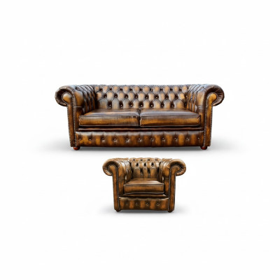 Chesterfield Decor Bank Sofa Bekleding Leder Textiel Sofaset 2+1 Bekleding